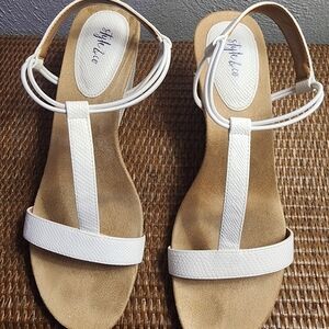 Style & Co White T-Strap Wedge Sandals  size 10